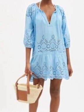 Melissa Odabash Ashley Kaftan embroidered cotton beach pool coverup women medium